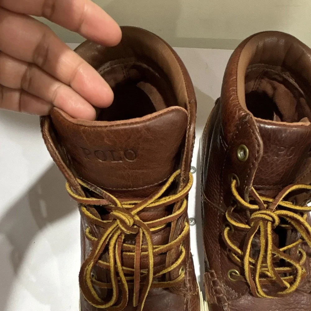 Polo Ralph Lauren Tavis Men's Brown Leather High-Top Lace-Up Padded Sneaker 9